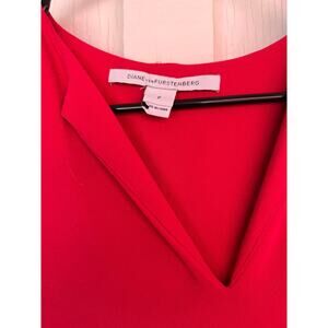 Diane Von Furstenberg Women M Shift Dress V Neck Sleeveless Midi Red Boxy Office